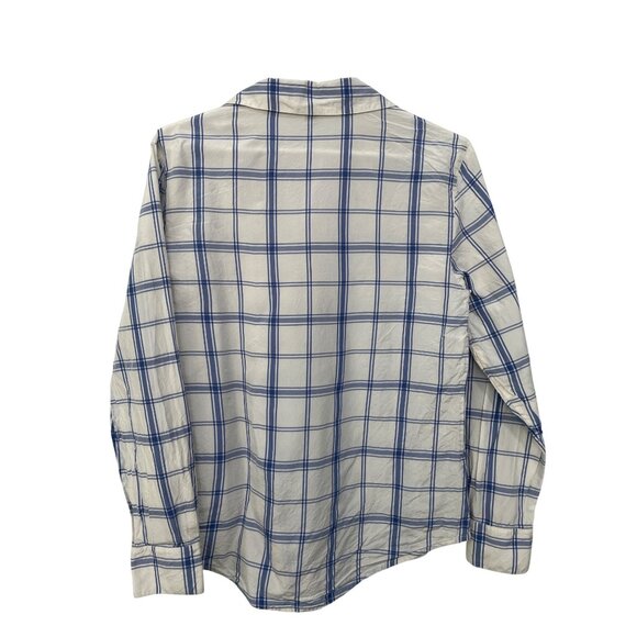 Linda Allard Ellen Tracy Plaid Button Front Shirt Size 2 Silk White Blue Preppy - Picture 2 of 6